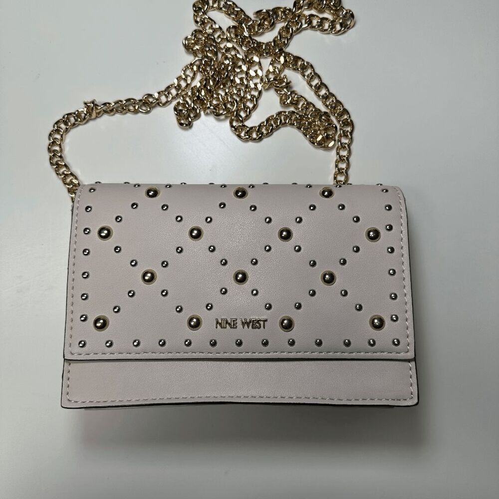 NINE WEST Studded‎ Wallet Clutch Chain Strap Beige Small Purse - Picture 4 of 7